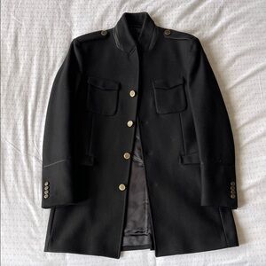 The Kooples Black Military-Style Wool Coat with Brass Buttons
